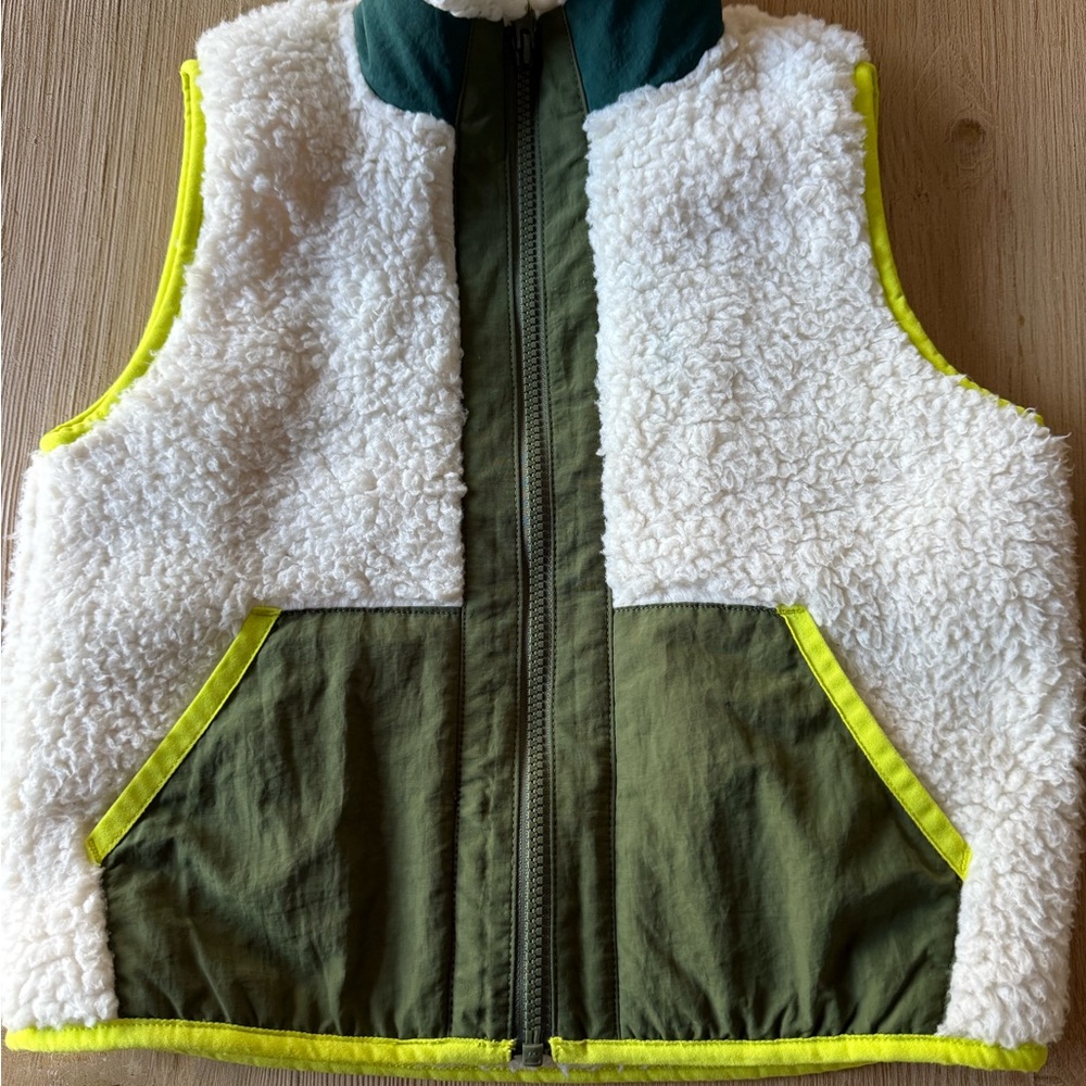 J. Crew Sherpa Fleece Vest with Neon Trim